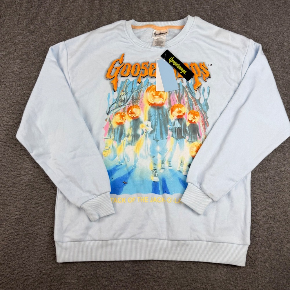 Goosebumps Sweatshirt Unisex XS Light Blue Attack of the Jack-O-Lanterns NWT